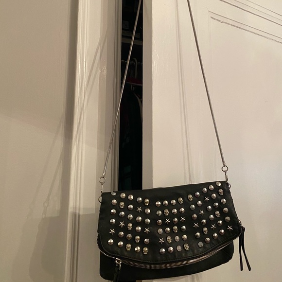 Black studded crossbody with silver chain strap - Picture 2 of 5